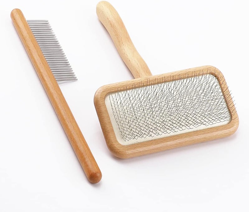 Astfys Carpet Rake Sheepskin Wool Brush and Sheepskin Brush Cleaner Comb, More Suitable for Pile Carpets/Rugs, for Carding Fur, Restore Carpets Softness and Texture (Wood, 2PCS(Big+ Small) - Image 1